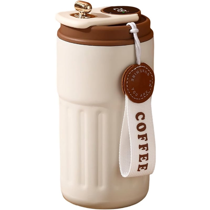 🎁🎁Christmas gift🎁450ml Stainless Steel Travel Mug with Temperature Display - Vacuum Insulated Bottle. Stainless Steel Insulated Cup. Portable Coffee Bottle Cap